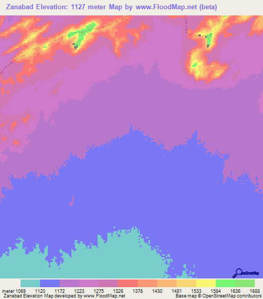 Zanabad,Afghanistan Elevation Map