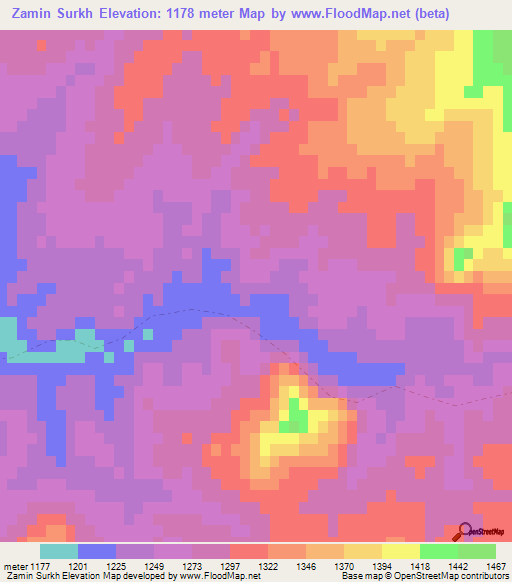 Zamin Surkh,Afghanistan Elevation Map