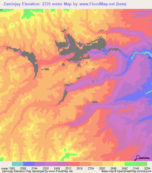 Zaminjay,Afghanistan Elevation Map