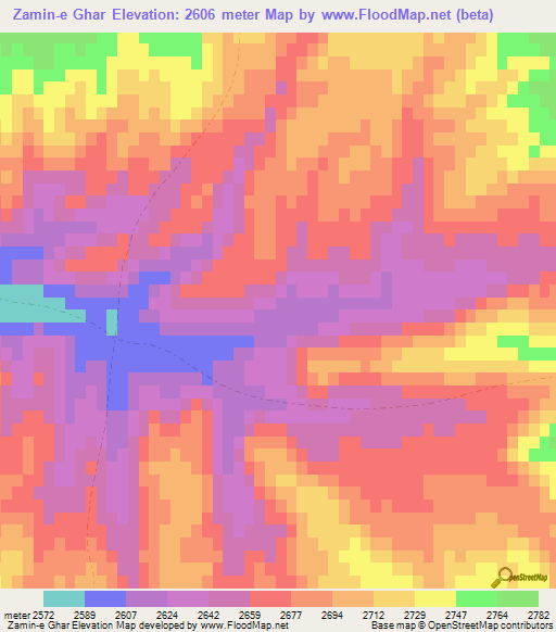 Zamin-e Ghar,Afghanistan Elevation Map