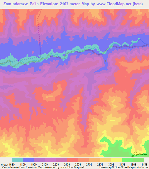 Zamindaraz-e Pa'in,Afghanistan Elevation Map
