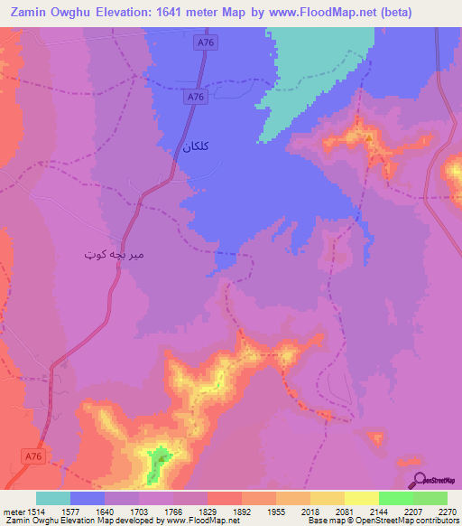 Zamin Owghu,Afghanistan Elevation Map