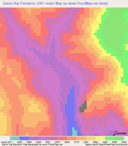 Zamin Kaj,Afghanistan Elevation Map