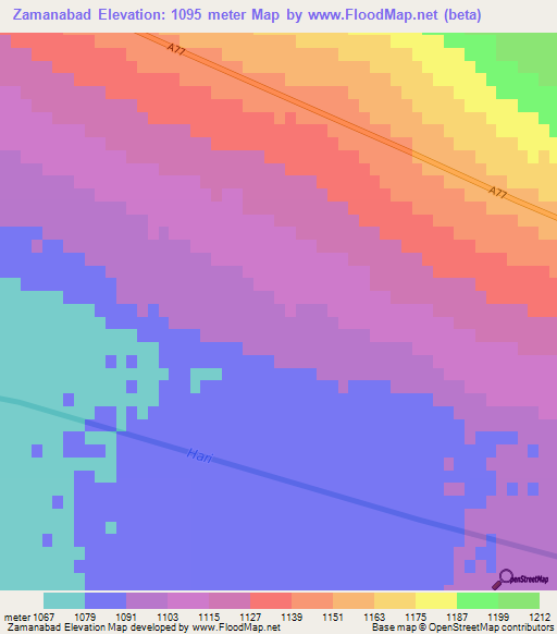 Zamanabad,Afghanistan Elevation Map