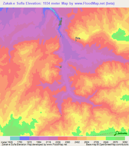 Zakak-e Sufla,Afghanistan Elevation Map