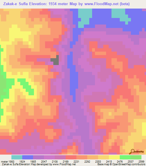 Zakak-e Sufla,Afghanistan Elevation Map
