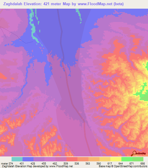 Zaghdalah,Afghanistan Elevation Map