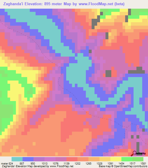 Zaghanda'i,Afghanistan Elevation Map