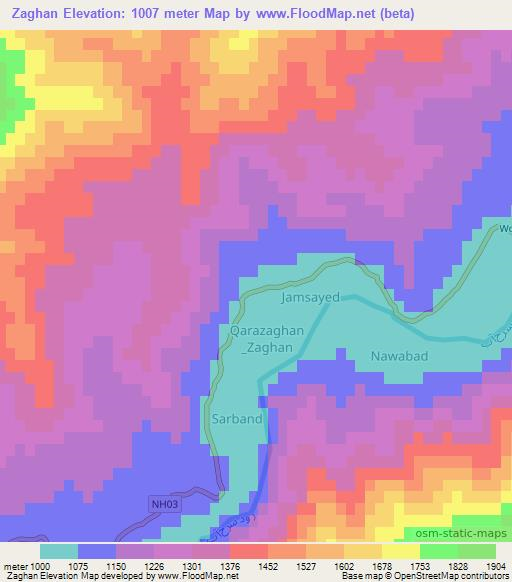 Zaghan,Afghanistan Elevation Map