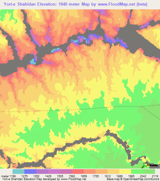 Yort-e Shahidan,Afghanistan Elevation Map