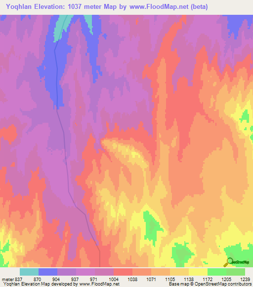 Yoqhlan,Afghanistan Elevation Map
