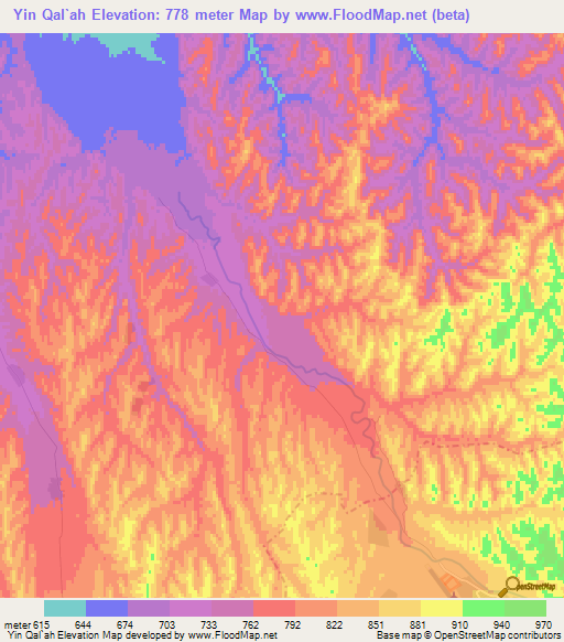 Yin Qal`ah,Afghanistan Elevation Map