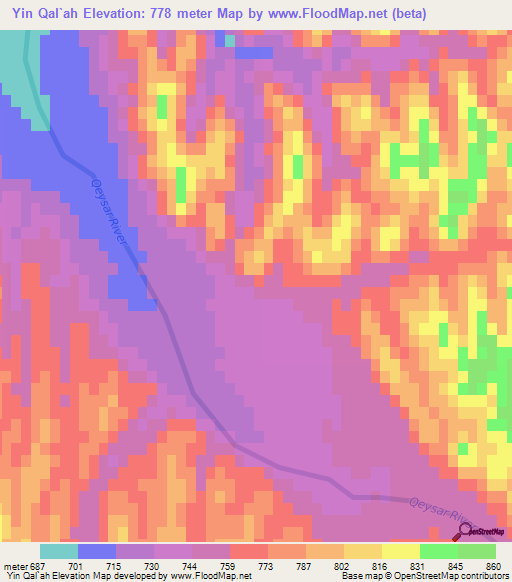 Yin Qal`ah,Afghanistan Elevation Map