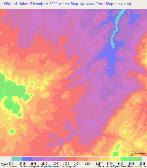 Yikhshi Kalan,Afghanistan Elevation Map