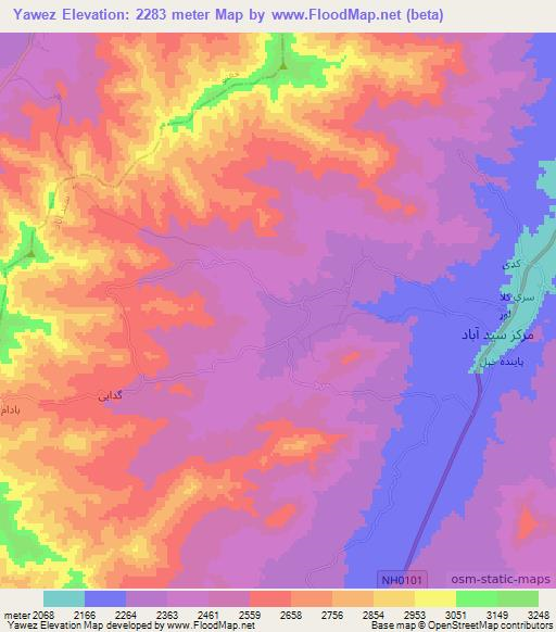 Yawez,Afghanistan Elevation Map