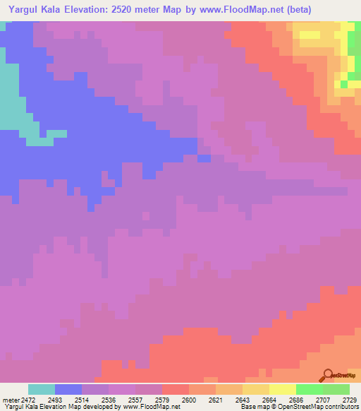Yargul Kala,Afghanistan Elevation Map