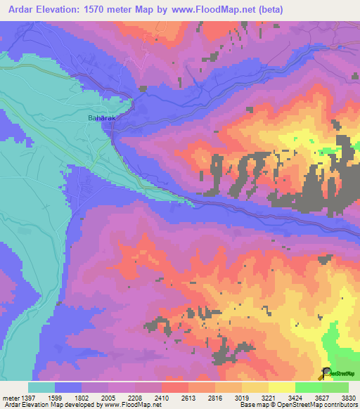 Ardar,Afghanistan Elevation Map