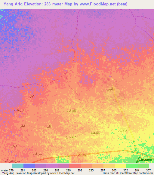 Yang Ariq,Afghanistan Elevation Map