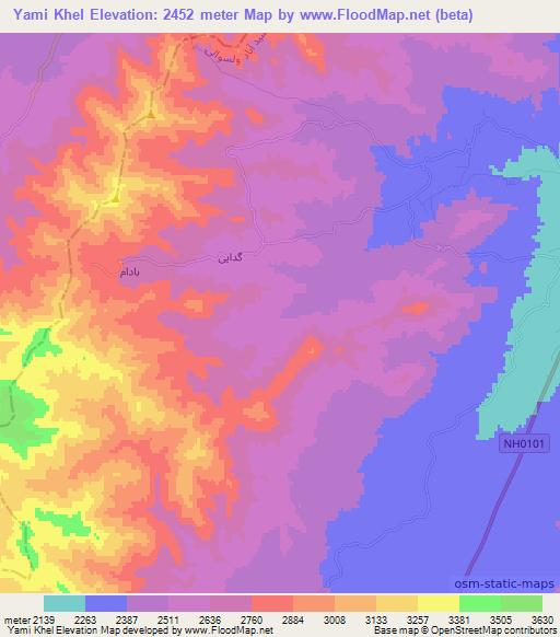 Yami Khel,Afghanistan Elevation Map