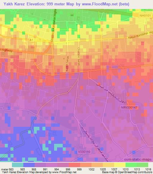 Yakh Karez,Afghanistan Elevation Map