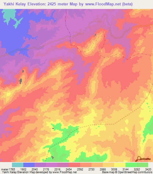 Yakhi Kelay,Afghanistan Elevation Map