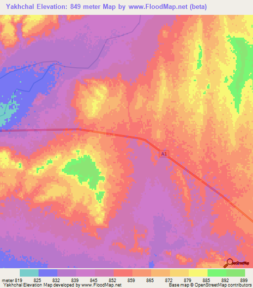 Yakhchal,Afghanistan Elevation Map