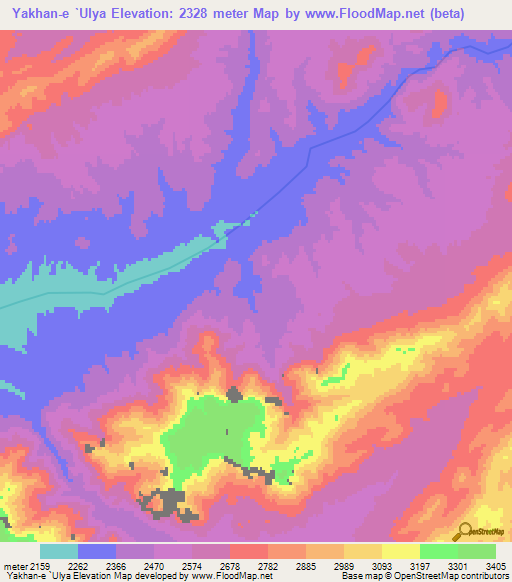 Yakhan-e `Ulya,Afghanistan Elevation Map