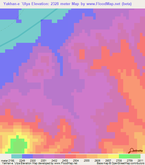 Yakhan-e `Ulya,Afghanistan Elevation Map
