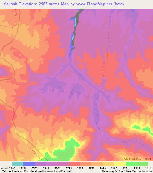 Yakhak,Afghanistan Elevation Map