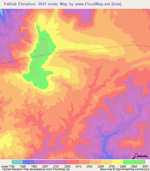 Yakhak,Afghanistan Elevation Map
