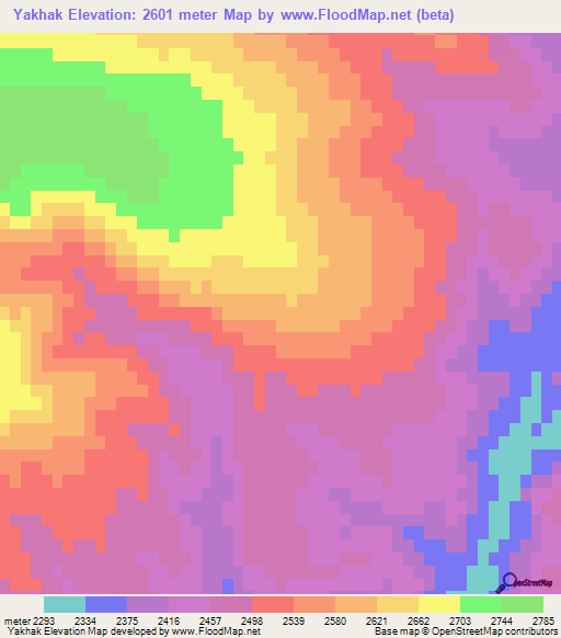Yakhak,Afghanistan Elevation Map