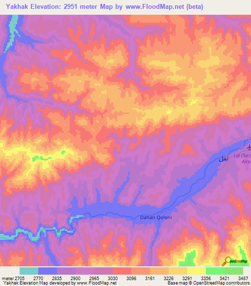 Yakhak,Afghanistan Elevation Map