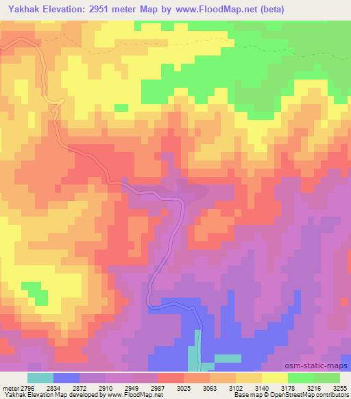 Yakhak,Afghanistan Elevation Map