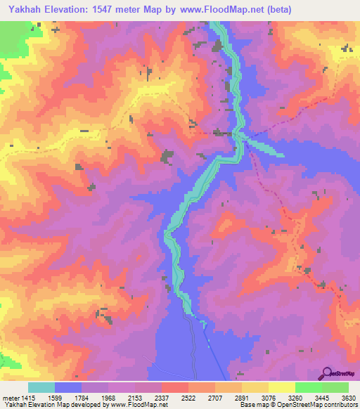 Yakhah,Afghanistan Elevation Map