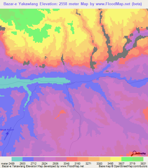 Bazar-e Yakawlang,Afghanistan Elevation Map