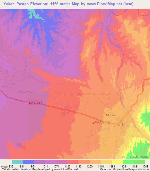 Yakah Pastah,Afghanistan Elevation Map