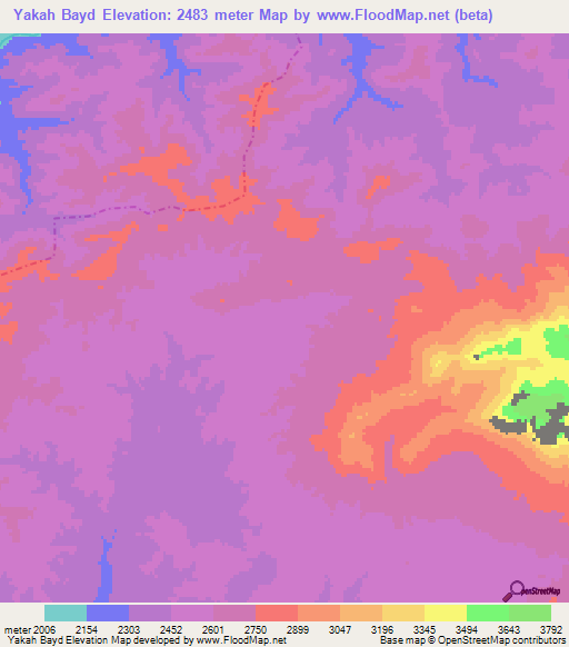 Yakah Bayd,Afghanistan Elevation Map