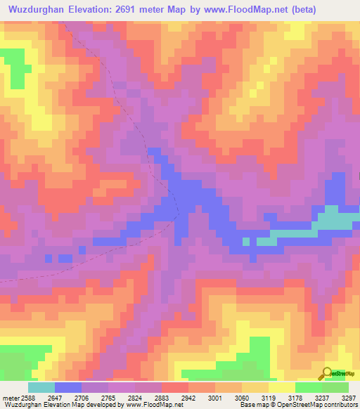 Wuzdurghan,Afghanistan Elevation Map