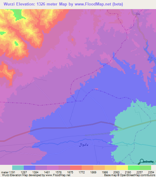 Wurzi,Afghanistan Elevation Map