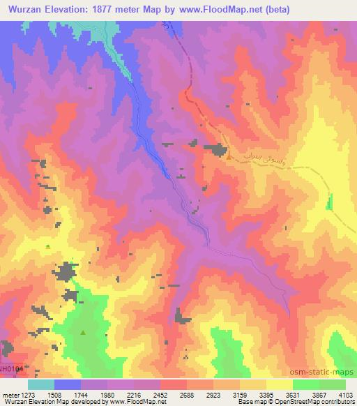 Wurzan,Afghanistan Elevation Map