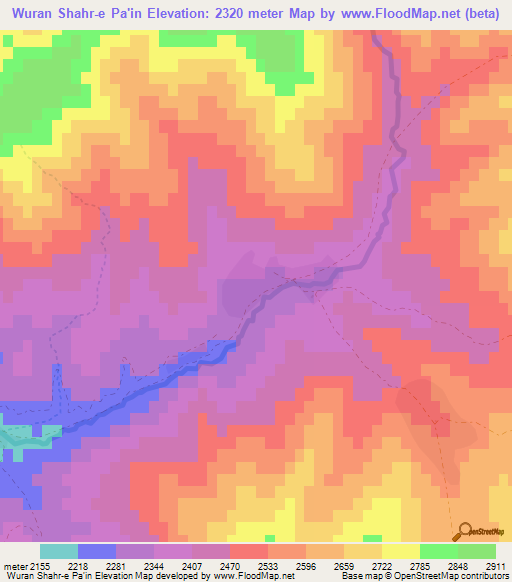 Wuran Shahr-e Pa'in,Afghanistan Elevation Map