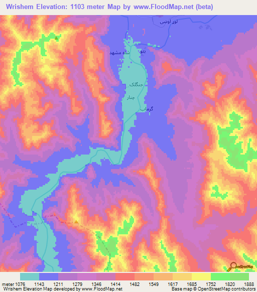 Wrishem,Afghanistan Elevation Map