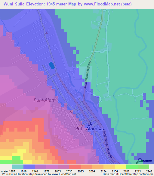 Wuni Sufla,Afghanistan Elevation Map