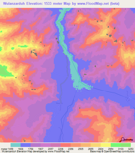 Wulanzarduh,Afghanistan Elevation Map