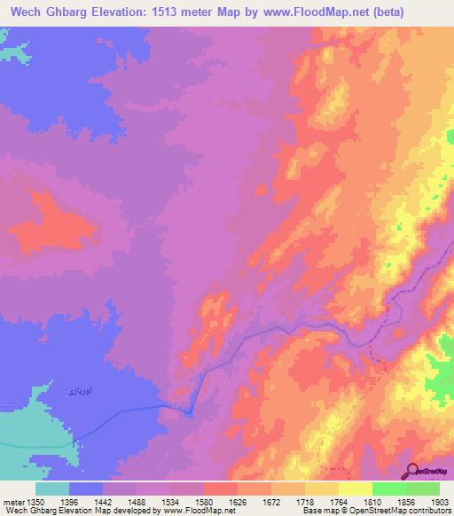 Wech Ghbarg,Afghanistan Elevation Map
