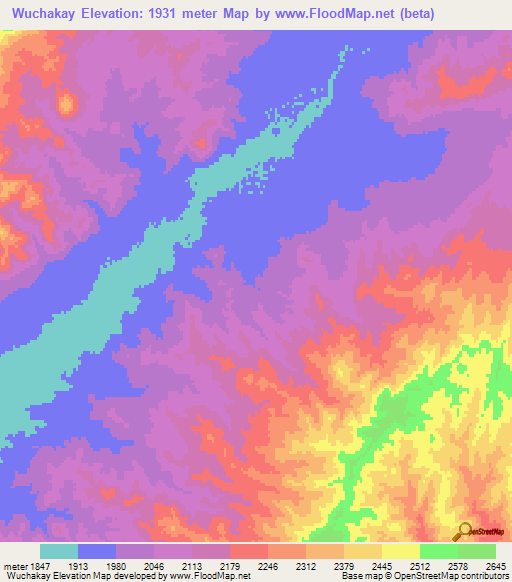 Wuchakay,Afghanistan Elevation Map