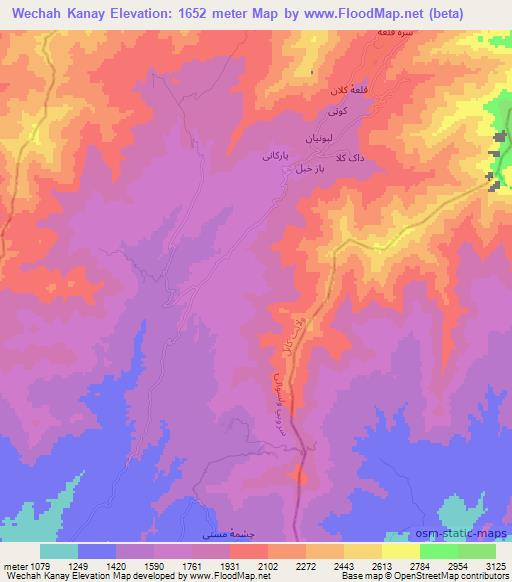 Wechah Kanay,Afghanistan Elevation Map