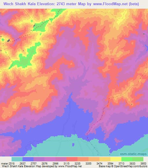 Wech Shakh Kala,Afghanistan Elevation Map