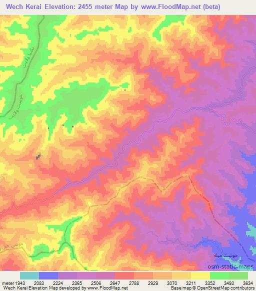 Wech Kerai,Afghanistan Elevation Map