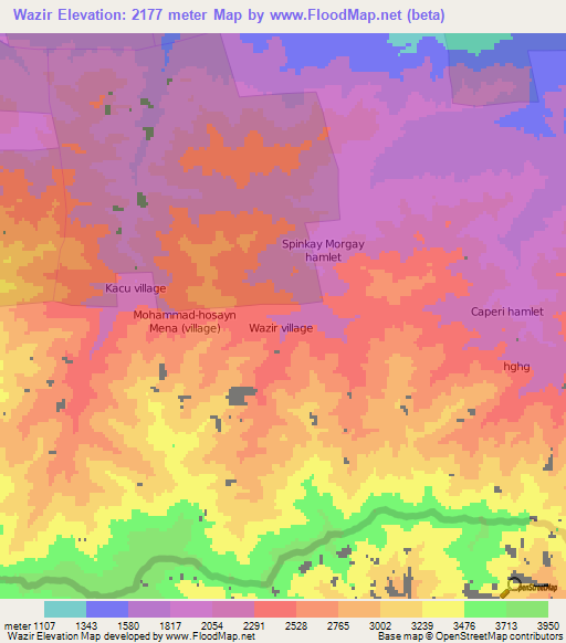 Wazir,Afghanistan Elevation Map